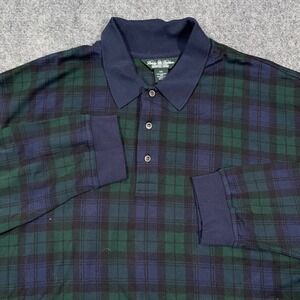 Brooks Brothers Country Club Polo Mens XXL Black Watch Tartan Plaid Long Sleeve